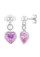 good-looking pink cubic zirconia heart silver baby earrings